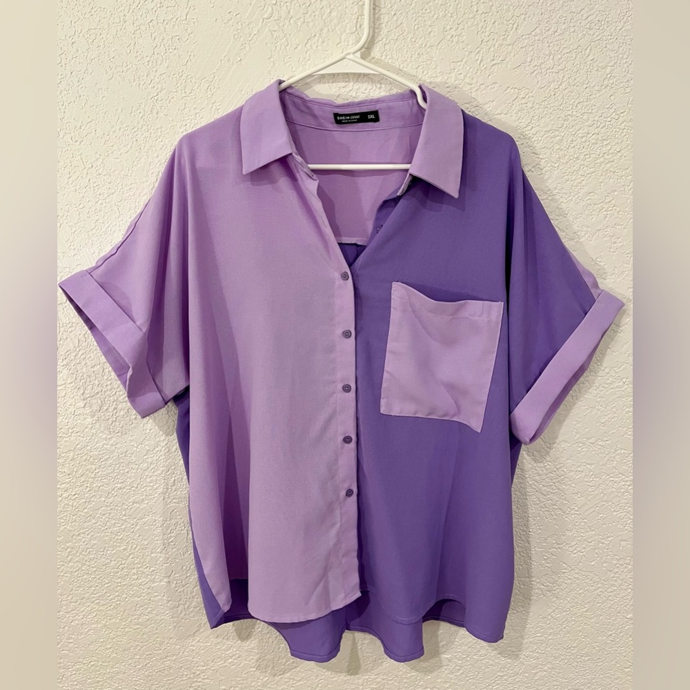 Purple Color Block Button-Up Shirt